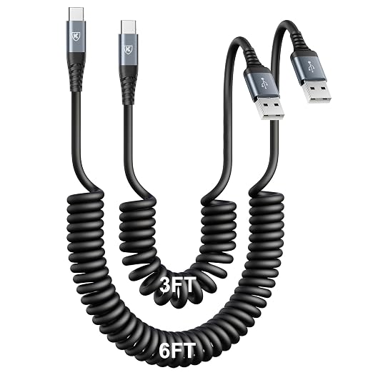 USB Type C Charger Cable Fast Charging 3FT+6FT 2Pack Coiled USB A to USB C
