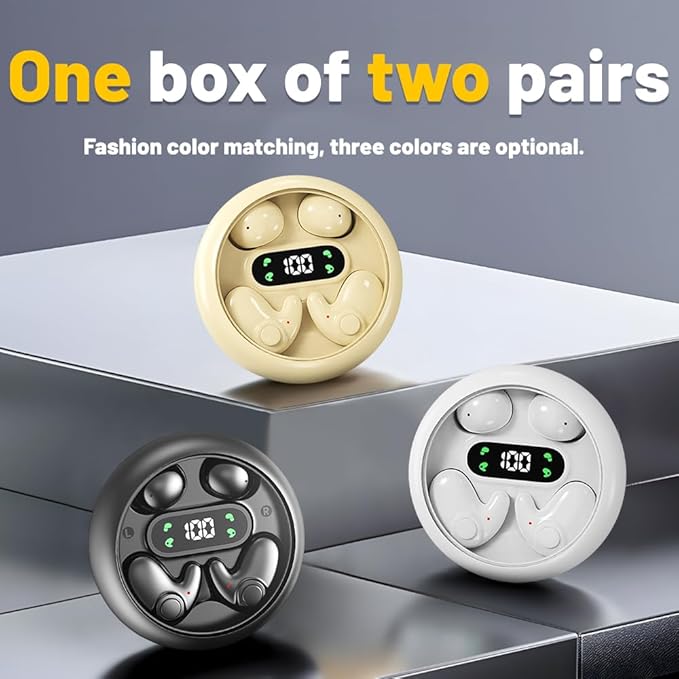 Two Pairs Mini Invisible Bluetooth Earbuds,Comfortable Wireless Sleep Headphones,with Mic,IPX5 Waterproof Earphones,Stereo Sound Quality Earphones,for Side Sleepers Sports (Khaki)
