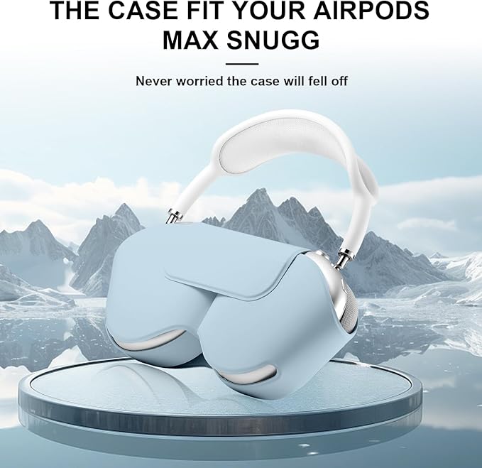 Maxjoy for Apple Airpods Max Smart Case Cover, Soft PU Leather Protective Cover Accessories for Airpod Max with Sleep Mode, Anti-Dust Travel Carrying Case for Airpods Pro Max Headphones, Light Blue