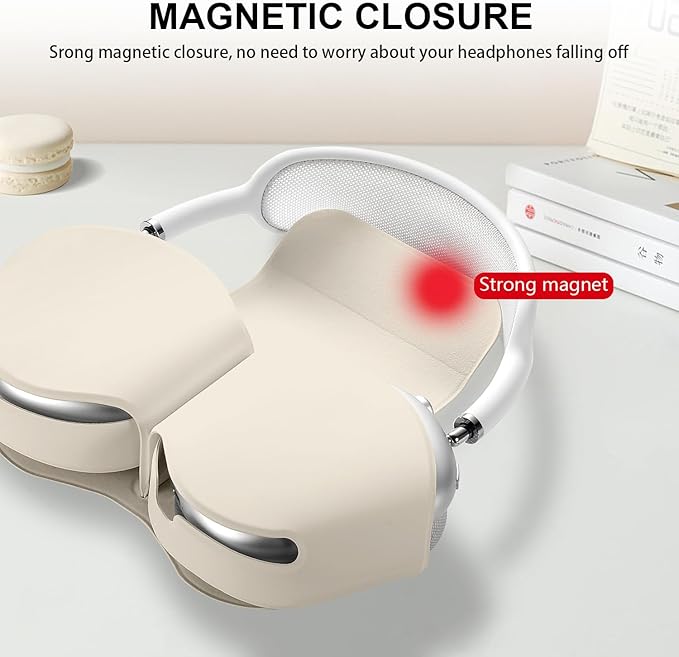 Maxjoy for Apple Airpods Max Smart Case Cover, Soft PU Leather Protective Cover Accessories for Airpod Max with Sleep Mode, Anti-Dust Travel Carrying Case for Airpods Pro Max Headphones, Beige