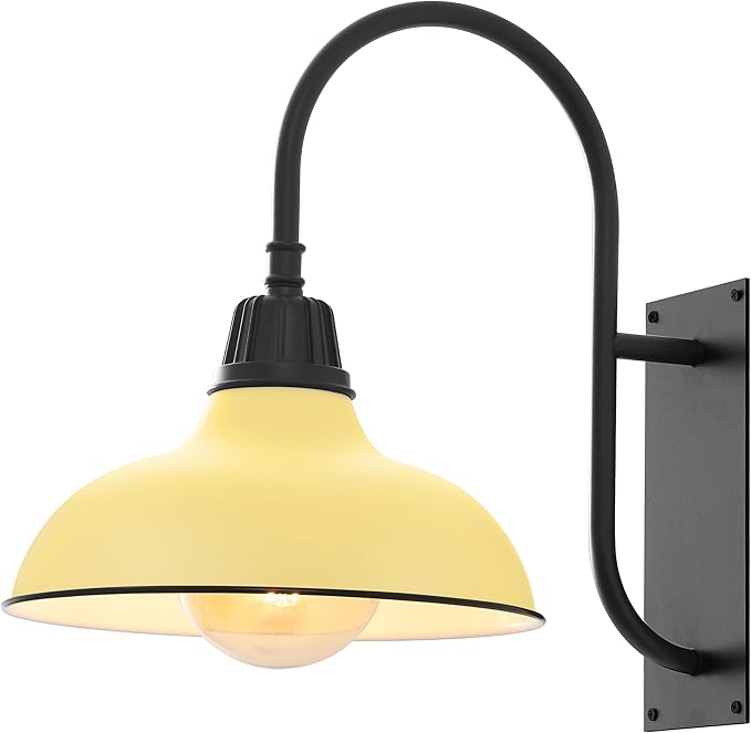 JONATHAN Y JYL7614H Stanley 12.25" 1-Light Farmhouse Industrial Indoor/Outdoor Iron LED Gooseneck Arm Outdoor Sconce for Entryway Lobby Kitchen Bathroom Bedroom Living Room Hallway, Matte Yellow