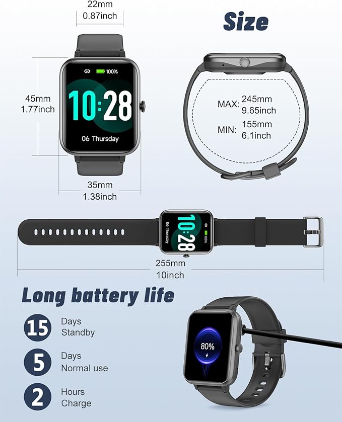 GRV Smart Watch for iOS and Android Phones (Answer/Make Calls), Watches for Men Women IP68 Waterproof Smartwatch Fitness Tracker Watch with Heart Rate/Sleep Monitor Steps Calories Counter (Black)