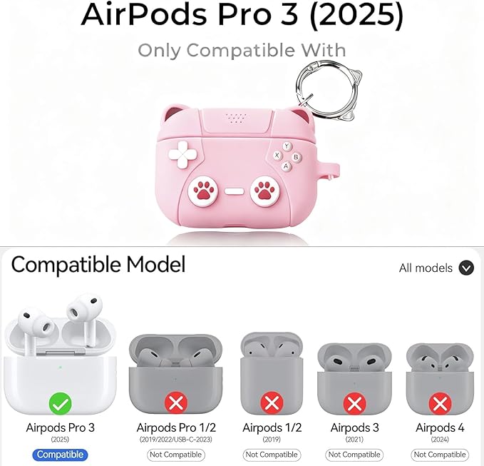 for Airpods Pro 3 Case 2025,Cute 3D Game Console Design for Air pod Pro 3 Cover with Keychain Shockproof Protective Soft Silicone Case for Airpods Pro 3 Gen for Women Girls (Pink Cat)