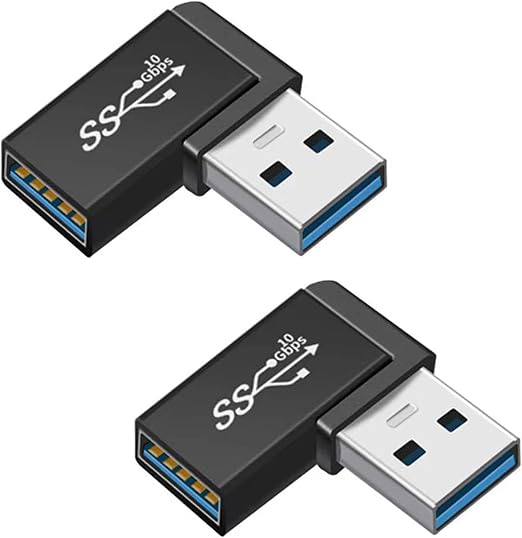 90 Degree Right Angle USB 3.0 Male to Female Expansion Adapter for Connecting Mobile Hard Disk, U Disk, Wireless Network Card, Camera, Mouse, Keyboard, etc. - Black 2pack
