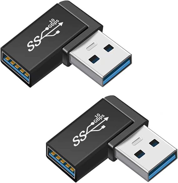 90 Degree Right Angle USB 3.0 Male to Female Expansion Adapter for Connecting Mobile Hard Disk, U Disk, Wireless Network Card, Camera, Mouse, Keyboard, etc. - Black 2pack
