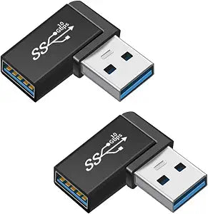 90 Degree Right Angle USB 3.0 Male to Female Expansion Adapter for Connecting Mobile Hard Disk, U Disk, Wireless Network Card, Camera, Mouse, Keyboard, etc. - Black 2pack