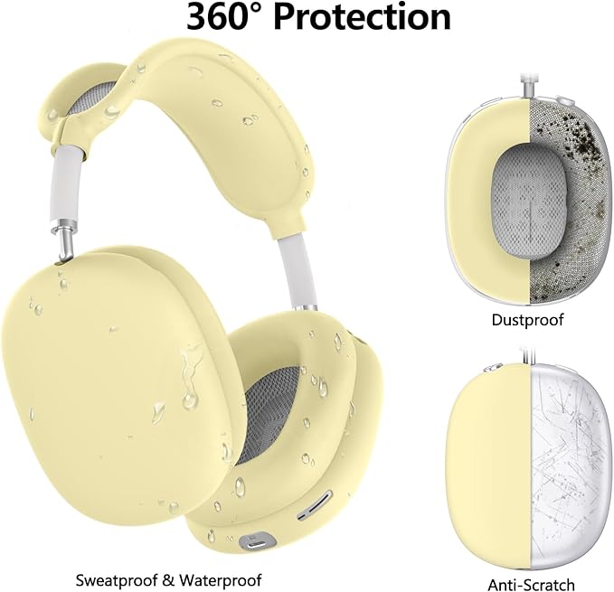 Silicone Case Cover for AirPods Max, Ear Pad Case Cover/Ear Cups Cover/Headband Cover for AirPods Max Headphones, Accessories Soft Silicone Protector for Apple AirPods Max New USB-C (2024) (Yellow)
