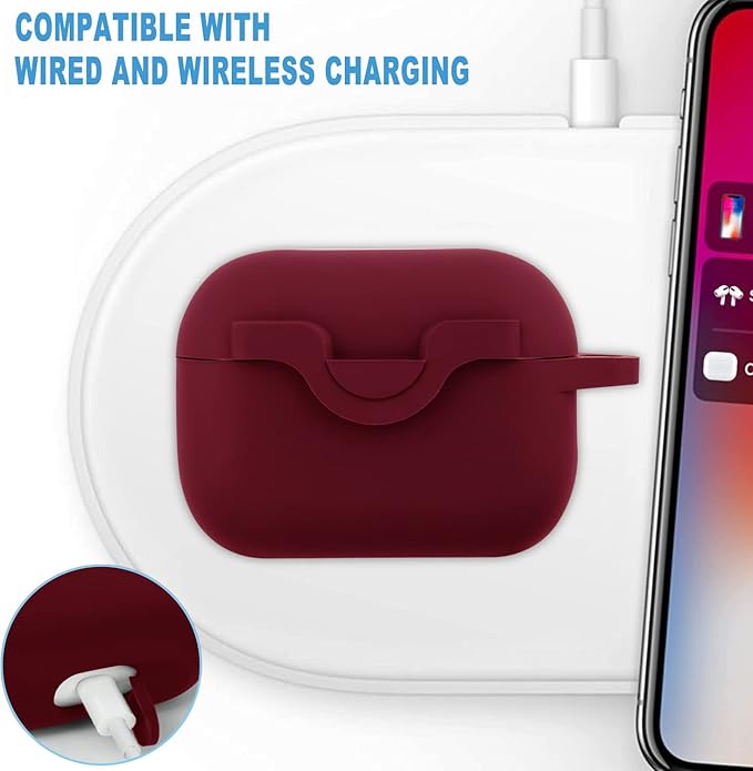 Secure Lock Case for Airpods Pro 2 Case with Cute Bling Keychain, Silicone Protective Case Cover for Airpods Pro 2nd Generation Case Women Girls - Burgundy