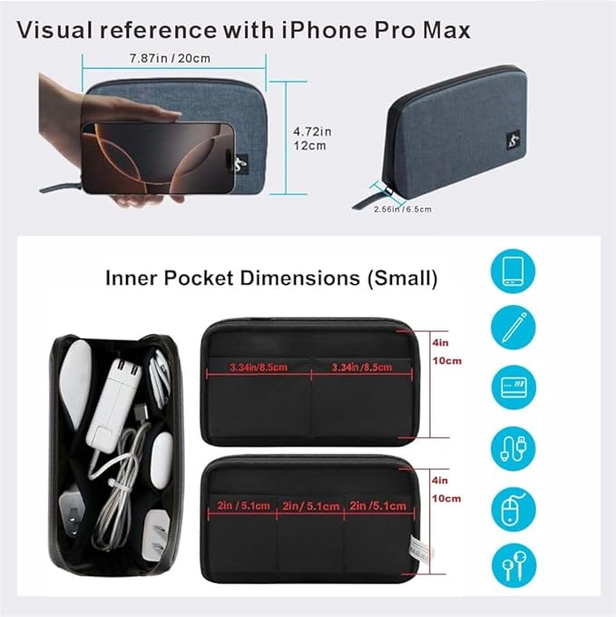 Electronic Organizer Travel Case ??Waterproof Cable Bag for Cord, Charger, Hard Disk, Power Bank ??Small Tech Storage for Travel, Backpack, Business Trip, Airplane (Dark Gray)