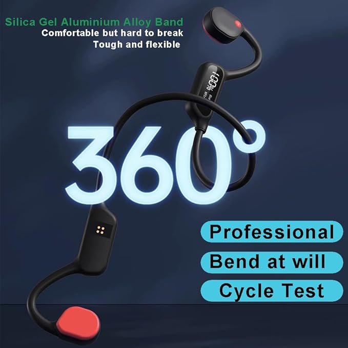 AYI True Bone Conduction Swimming Headphones with Bluetooth 5.4 & MP3 Player Mode 32GB Built-in Memory IPX8 Waterproof Screen Display Pain-Free Open-Ear Earphone for Sport and Work-X10 White