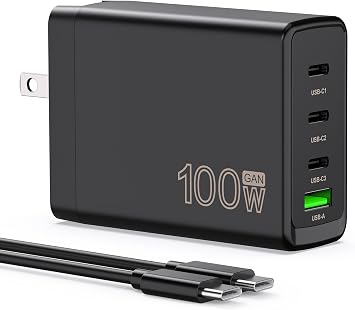100W USB C Charger Block,4-Port GaN Fast Charger Compatible with MacBook Pro, MacBook Air, Google Pixelbook, ThinkPad, Dell XPS, iPad Pro, Galaxy iPhone All USB C Devices 6ft - Image 2