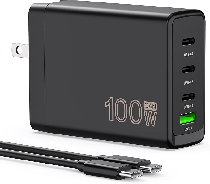 100W USB C Charger Block,4-Port GaN Fast Charger Compatible with MacBook Pro, MacBook Air, Google Pixelbook, ThinkPad, Dell XPS, iPad Pro, Galaxy iPhone All USB C Devices 6ft - Image 8