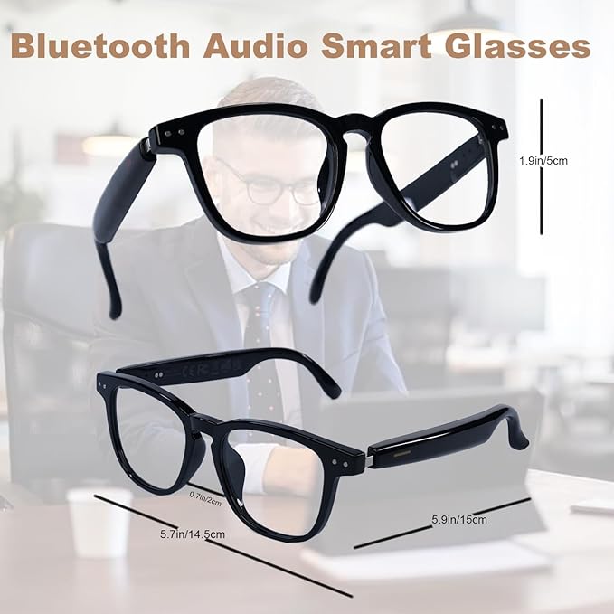 AI Smart Glasses, Anti Blue Light Bluetooth Translation Glasses with 164 Hands-Free Calls & Audio Multifunctional Smart Sunglasses for Men Women Travel Trade Business (KL01-Black-Color-Change-Lens)