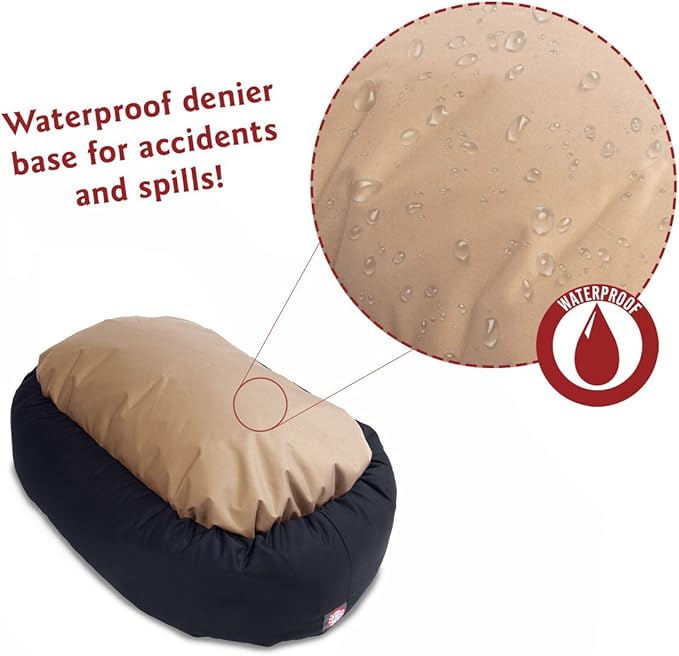 Majestic Pet 32 Inch Poly-Cotton Sherpa Calming Dog Bed Washable 32x18x8 (inch) – Cozy Soft Round Donut Dog Bed with Spine for Head Support - Pet Bed Medium - Black