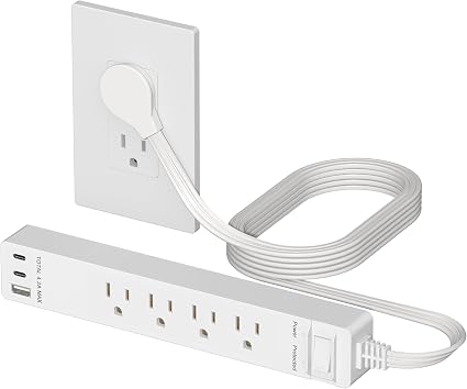LIDER Outlet Extender with 4 Receptacles, USB-A & 2 USB-C, 5ft Cord, 1250W