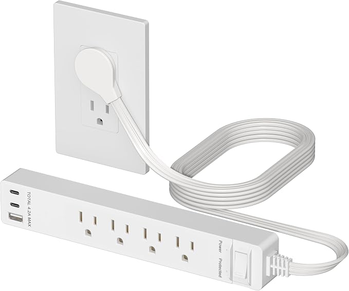 LIDER Outlet Extender with 4 Receptacles, USB-A & 2 USB-C, 5ft Cord, 1250W