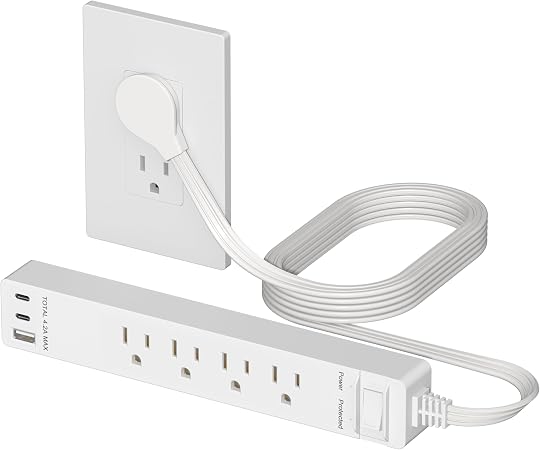 LIDER Outlet Extender with 4 Receptacles, USB-A & 2 USB-C, 5ft Cord, 1250W