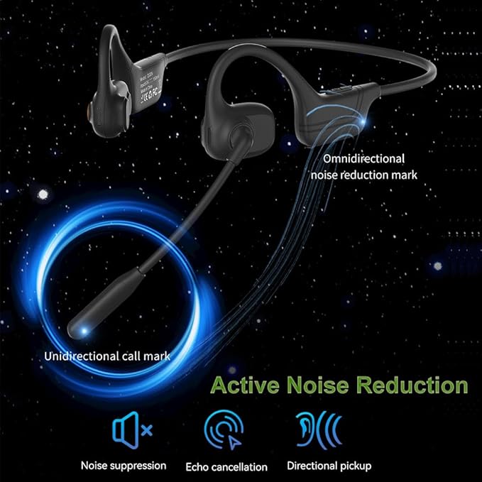 AYI Open Ear Air Conduction Bluetooth Headphone Dual Mic Rotatable Boom Mic Active Noise Cancellation IPX5 Waterproof Bluetooth 5.4 Pain-Free Design for Sports Work Outdoor Activities-DG Black