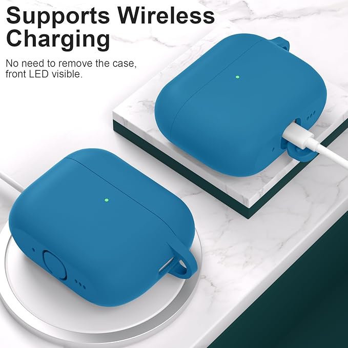 ATUAT for AirPods Pro 3 Case Cover with Cleaner, Protective Soft Silicone Skin with Keychain for Women Men for Apple AirPods Pro 3rd Generation Case(2025), Front LED Visible, Sea Blue