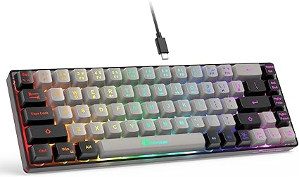 GEODMAER 65% Gaming Keyboard, Wired Backlit Mini Keyboard, Ultra-Compact Anti-Ghosting No-Conflict 68 Keys Membrane Gaming Wired Keyboard for PC Laptop Windows Gamer