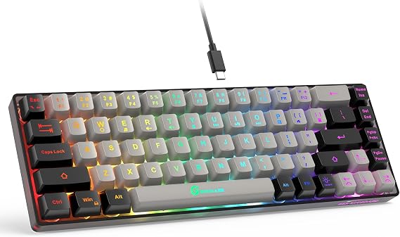 GEODMAER 65% Gaming Keyboard, Wired Backlit Mini Keyboard, Ultra-Compact Anti-Ghosting No-Conflict 68 Keys Membrane Gaming Wired Keyboard for PC Laptop Windows Gamer