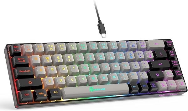 GEODMAER 65% Gaming Keyboard, Wired Backlit Mini Keyboard, Ultra-Compact Anti-Ghosting No-Conflict 68 Keys Membrane Gaming Wired Keyboard for PC Laptop Windows Gamer