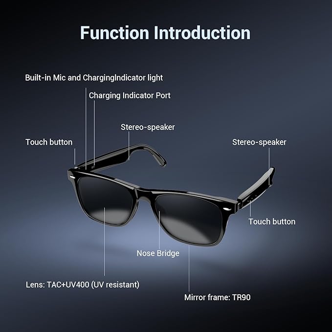 Blackview Smart Glasses, Polarized Bluetooth Sunglasses with Speaker, Voice Control, UV Protection, Anti Blue Light Lens