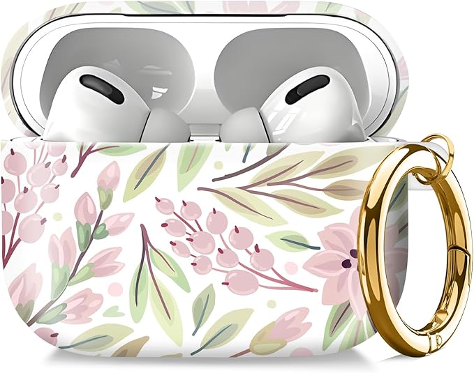 Compatible with AirPod Pro 2nd//1st Generation Case Cover with Key Chain,Full Protective Shockproof Wireless Headphone Case for Airpod Pro 2023/2022/2019（Pink Flowers）