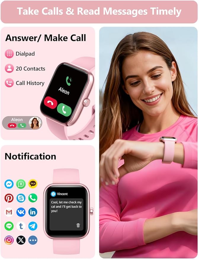 KALINCO Smart Watch Women [2 Bands, 44mm case] 1.83" Alexa Fitness Tracker, Heart Rate, Sleep, Stress Monitor, IP68 Waterproof Smartwatch, Make/Answer Calls, Compatible with iPhone & Android Phones