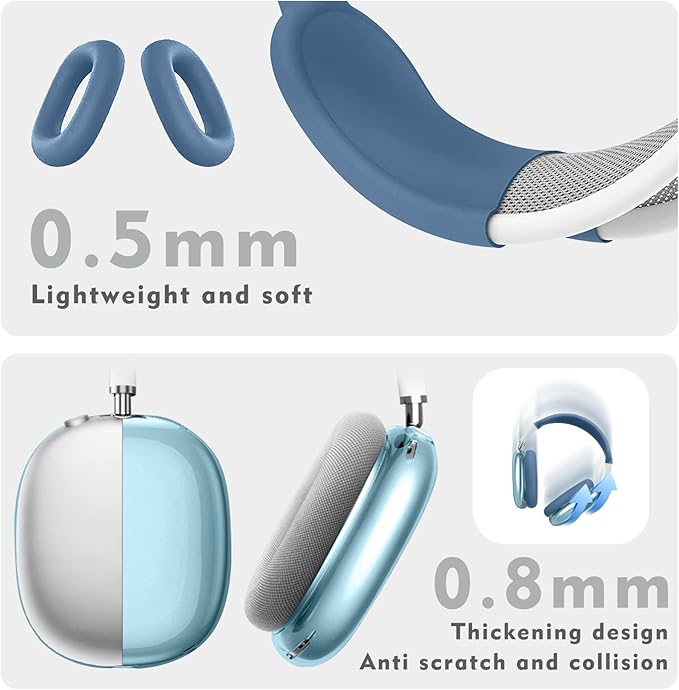 for AirPods Max case Cover,Anti-Scratch Ear Pad Case Cover/Ear Cups Cover/Headband Cover for AirPods Max. Clear Soft TPU and Silicone,Skin Scratch Proof.
