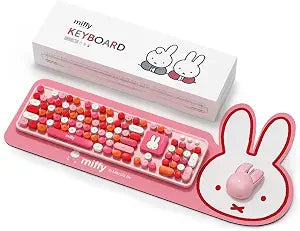 Miffy 104-Key Wireless Keyboard & Mouse Combo with Large Pink Desk Pad - Ergonomic Computer Accessories for Office/Home, Cute Kawaii Design - Pink