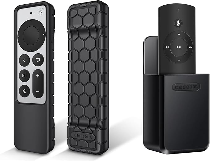 Fintie Bundle: Case for Apple TV 4K / HD Siri Remote Controller (2nd Gen / 3rd Gen) 2021 2022- Honey Comb Lightweight Anti Slip Shockproof Silicone Cover + Remote Holder Bracket Shelf