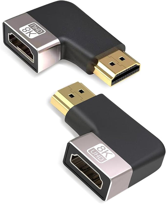 HDMI Coupler 8K, 90 Degree and 270 Degree Gold Plated Adapter 2 Pack, Right Angle HDMI Male to Female Vertical Adapter HDMI Flat Extender, Supports 8K@60Hz，4K@120Hz, for HDTV, Xbox, PS5, 2 Pack