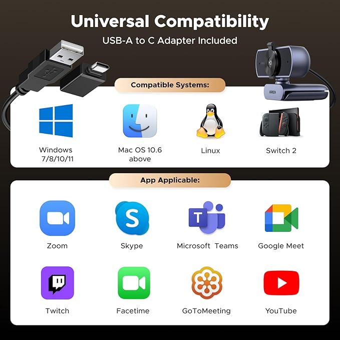4K Ultra HD Webcam for PC and Mac with Autofocus Noise Canceling Microphone for Video Calls and Streaming