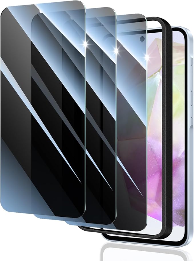3*Privacy Screen Protector for Samsung Galaxy A55/A35 with a Installation Alignment Aid, Anti-Spy Tempered Glass Film, Dark Private Black Protection, [Shatterproof][ Shockproof][Scratchproof]