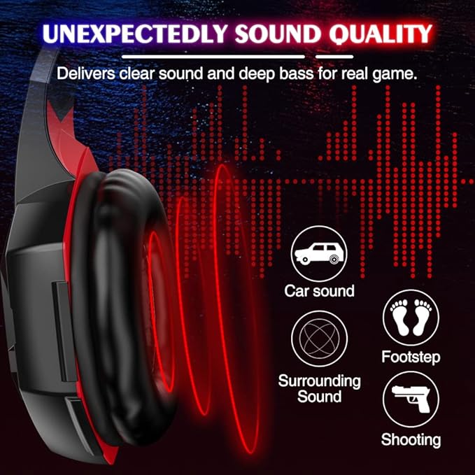 VersionTECH. G2000 Gaming Headset, Bass Surround Gaming Headphones with Noise Cancelling Mic, LED Lights, Soft Memory Earmuffs for PS5/ PS4/ Xbox One Controller/Laptop/PC/Mac/Nintendo NES Games-Red
