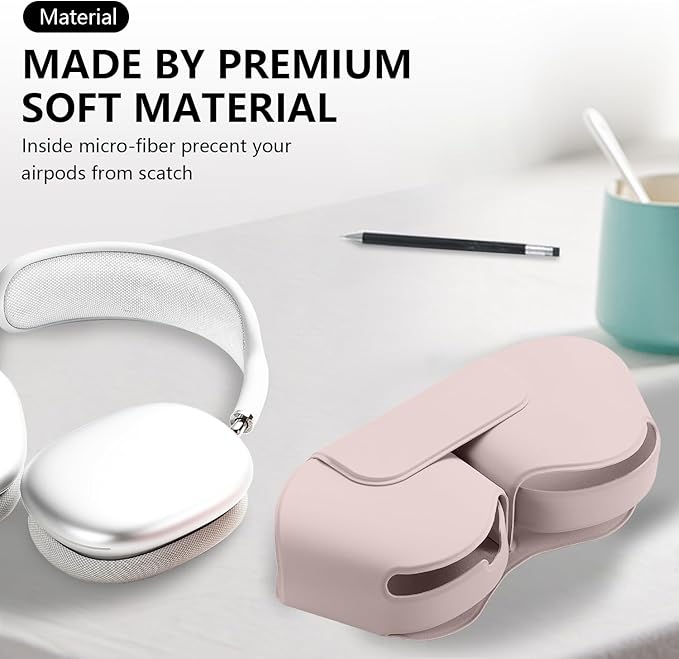 Maxjoy for Apple Airpods Max Smart Case Cover, Soft PU Leather Protective Cover Accessories for Airpod Max with Sleep Mode, Anti-Dust Travel Carrying Case for Airpods Pro Max Headphones, Ivory
