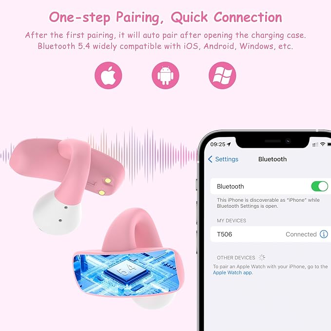 BANIGIPA Kids True Wireless Earbuds, 5g Super Light Comfortable Open Ear Bluetooth 5.4 Headphones w/Mic to Protect Hearing for Studying Music Clear Calling, Touch Control Ear Buds w/Charging Case