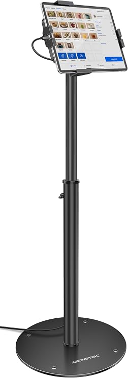AboveTEK iPad Kiosk Floor Stand - Height Adjustable POS Tablet Floor Stand, 360° Swivel Universal Locking Holder for 7.9"-11" iPad/Air/Samsung - Anti-Theft Security Stand for Retail, Business