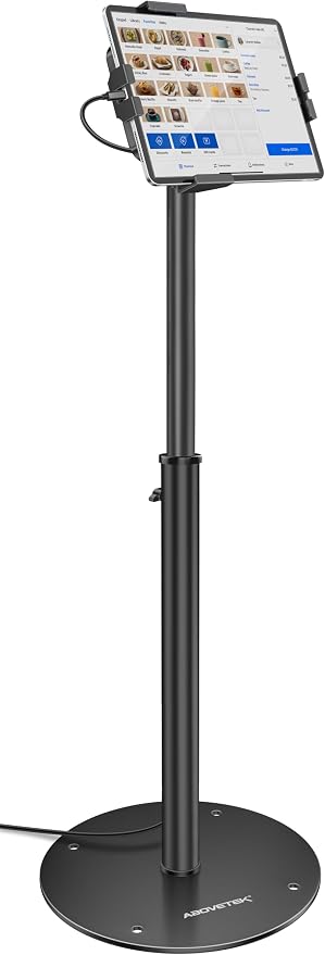 AboveTEK iPad Kiosk Floor Stand - Height Adjustable POS Tablet Floor Stand, 360° Swivel Universal Locking Holder for 7.9"-11" iPad/Air/Samsung - Anti-Theft Security Stand for Retail, Business