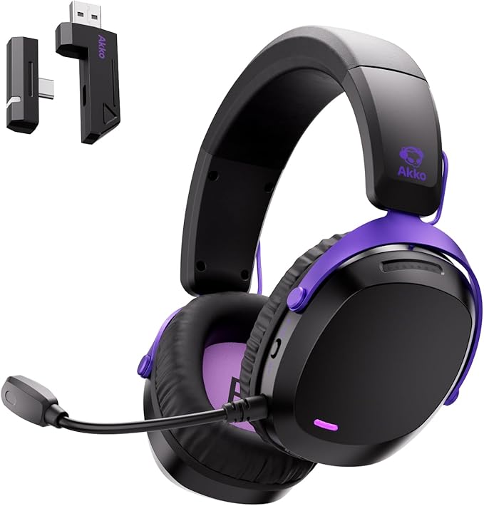 Akko GH300 Wireless Gaming Headphone, Quad-Mode Connectivity Black Headset with 50mm Drivers, Virtual 7.1 Surround Sound, Noise Cancelling Mic, RGB Lights Compatible with Laptop, Desktops
