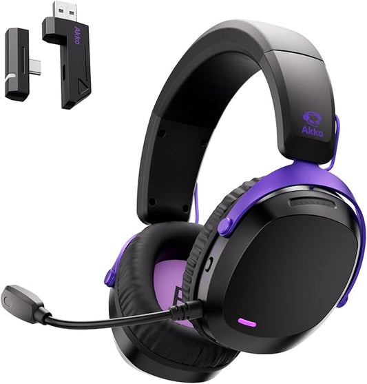 Akko GH300 Wireless Gaming Headphone, Quad-Mode Connectivity Black Headset with 50mm Drivers, Virtual 7.1 Surround Sound, Noise Cancelling Mic, RGB Lights Compatible with Laptop, Desktops