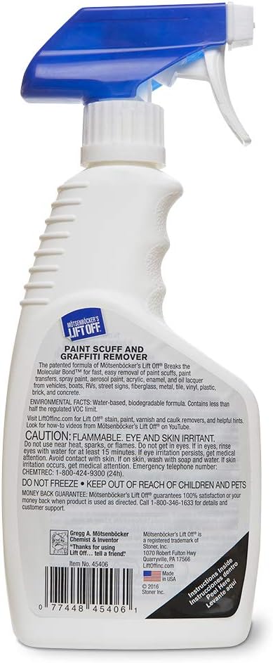 Motsenbocker's Lift Off 45406 Paint Scuff and Graffiti Remover – Easily Removes Paint Scuffs, Spray Paint, and Acrylic from Cars, Trucks, Boats, RVs & More – 16 fl oz