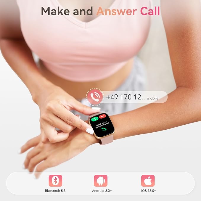 Smart Watch for Women, Answer/Make Call, 1.85" AMOLED Always-On Display Screen Smartwatch for iPhone & Android, 3ATM Waterproof Fitness Tracker with Heart Rate/Sleep/SpO2 Monitor, 100+ Sport Modes