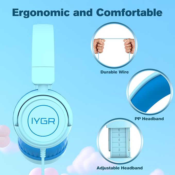 K6 USB C Kids Headphones, 85dB Safe Volume Headphones for Kids, Stereo Sound Foldable Headphone for School, Comfortable Fit On-Ear Headphone for Smartphones/iPad/Tablet/Plane/Travel