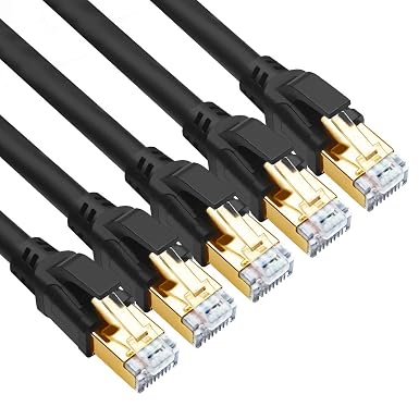 Yauhody CAT 8 Ethernet Cable 6ft 5 Pack, 40Gbps CAT8 Cable Black (6ft,5P)