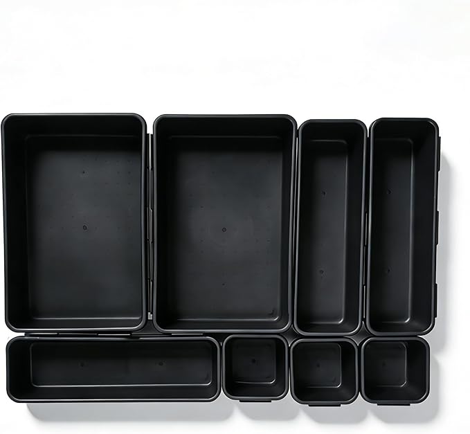 U-KIME Desktop Storage Box ,Tabletop Clutter Organizers For Cosmetics, Stationery, Kitchen Utensils, Office Supplies & Small Items(Black / 8-Piece set)