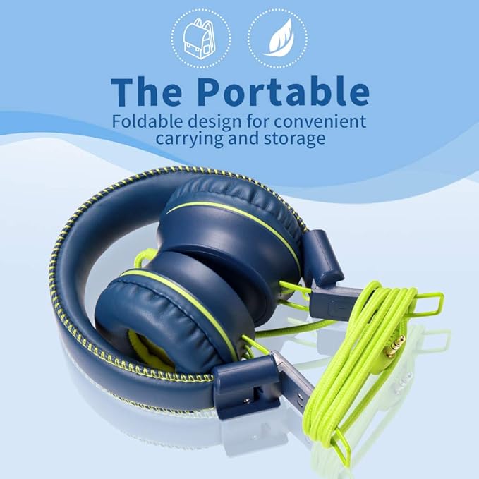 M2 Kids Headphones Wired Headphone for Kids,Foldable Adjustable Stereo Tangle-Free,3.5MM Jack Wire Cord On-Ear Headphone for Children/Teens/Girls/School/Kindle/Airplane/Plane/ (Blue)