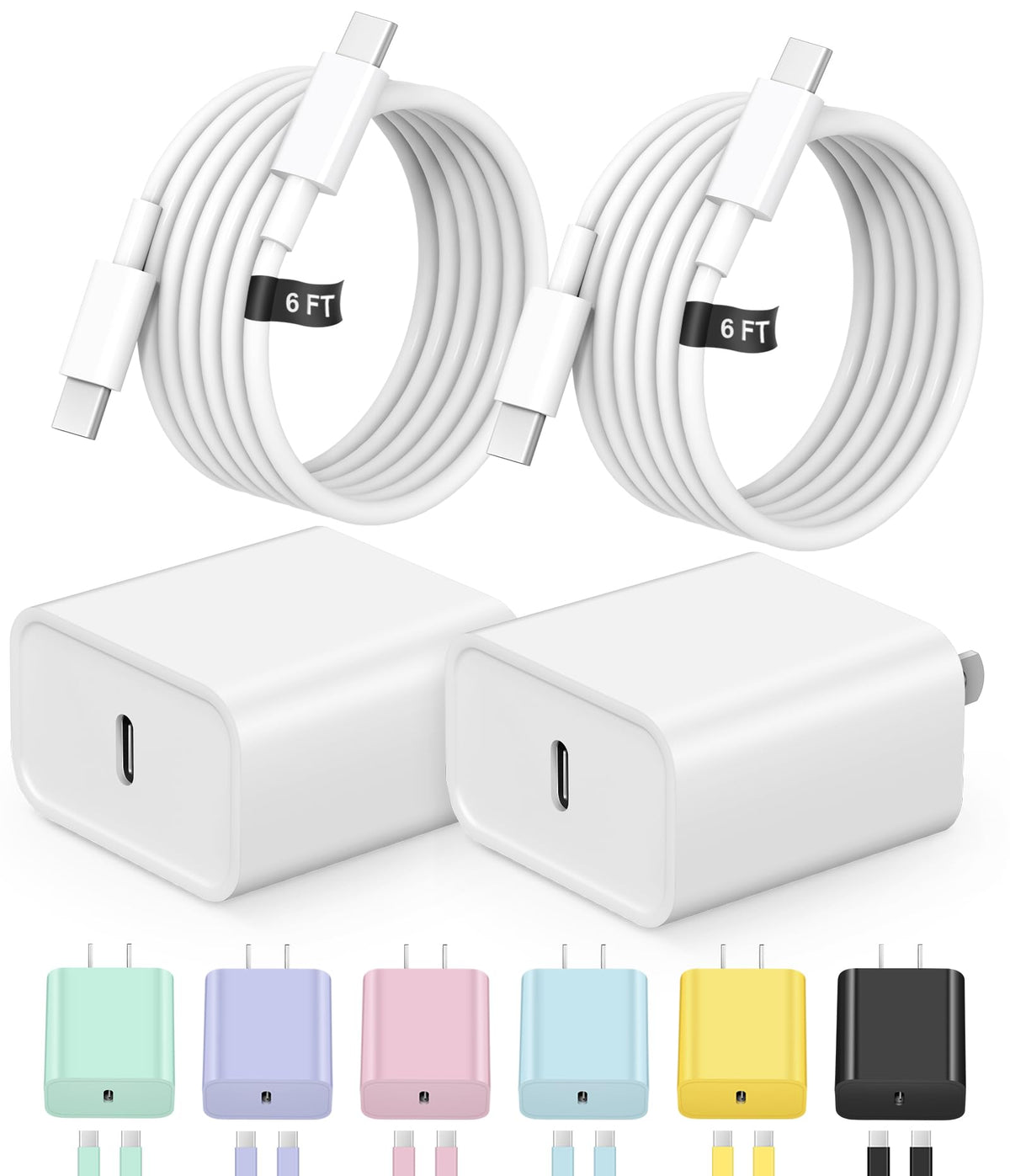 iPhone 18 17 16 Charger Fast Charging 2-Pack Long 6FT USB C Charger(White) - Image 1