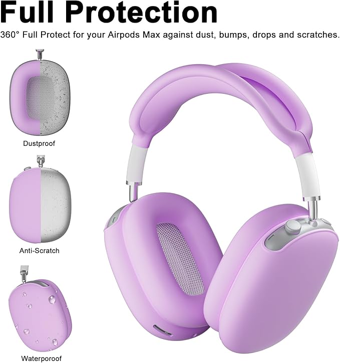 ATUAT for AirPods Max Headphones Case, Protective Silicone Case Cover Skin Accessories Anti-Scratch for Women Men for Apple AirPods Max 2024/2020 (USB-C/Lightning), Light Purple